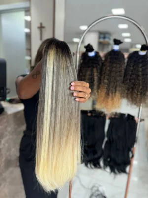 Cabelo Humano Brasileiro Loiro Esfumado 65cm - 193g